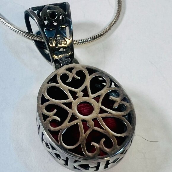 Vtg Silpada 925 Oval Red Cabochon Filigree Pendant Necklace Silver Snake Chain - Picture 4 of 5